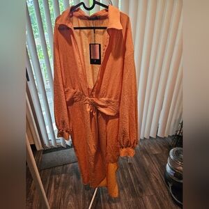 PrettyLittleThing Orange Long Sleeve Mini Dress Size XL